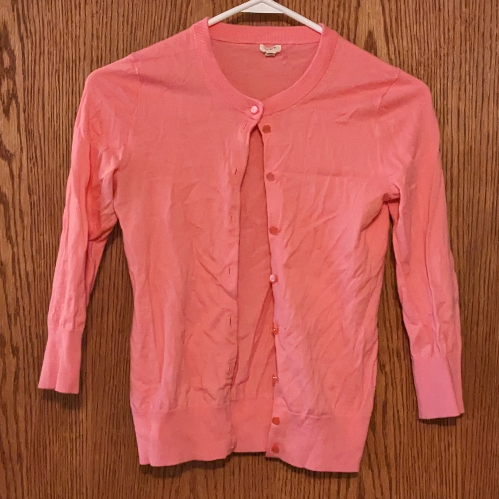 J. Crew Factory Pink Cardigan Sweater XS 3/4 sleeve cropped